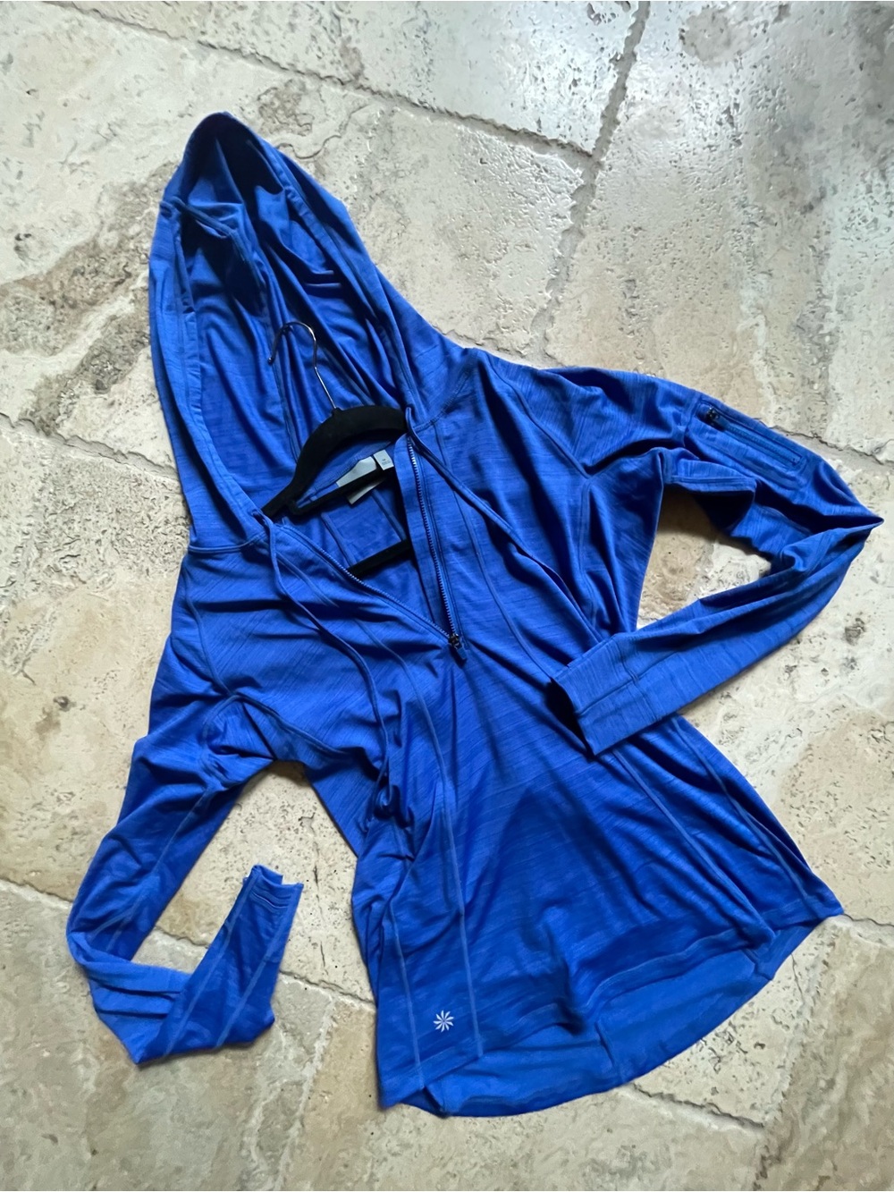 Athleta Electric Blue 3/4”zip pullover with hood